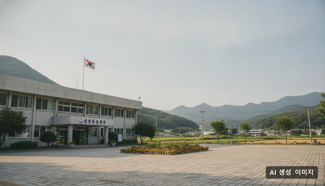 여름 햇살이 내리쬐는 관공서 청사 주변의 모습이다. · AI 생성 이미지